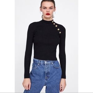 Zara knit black ribbed long sleeve top